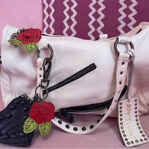 Vintage Betsey Johnson white leather satchel.
